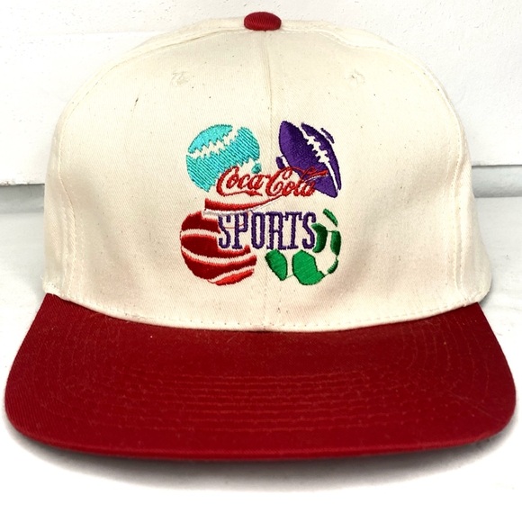 Vintage 90’s Coca-Cola Sports Red & White Embroidered SnapBack Cap Hat OSFA - Picture 1 of 7